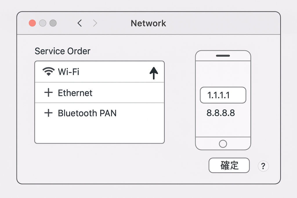macOS Network Service Order — move active Wi-Fi/Ethernet to top to improve Telegram connection stability and speed.