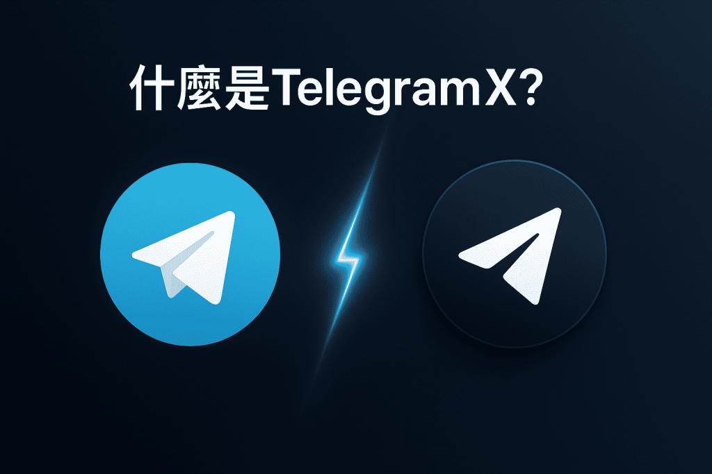 Telegram 與 Telegram X 的標誌並列比較圖，中間以一道象徵速度的視覺效果分隔，突顯兩者版本的不同定位。