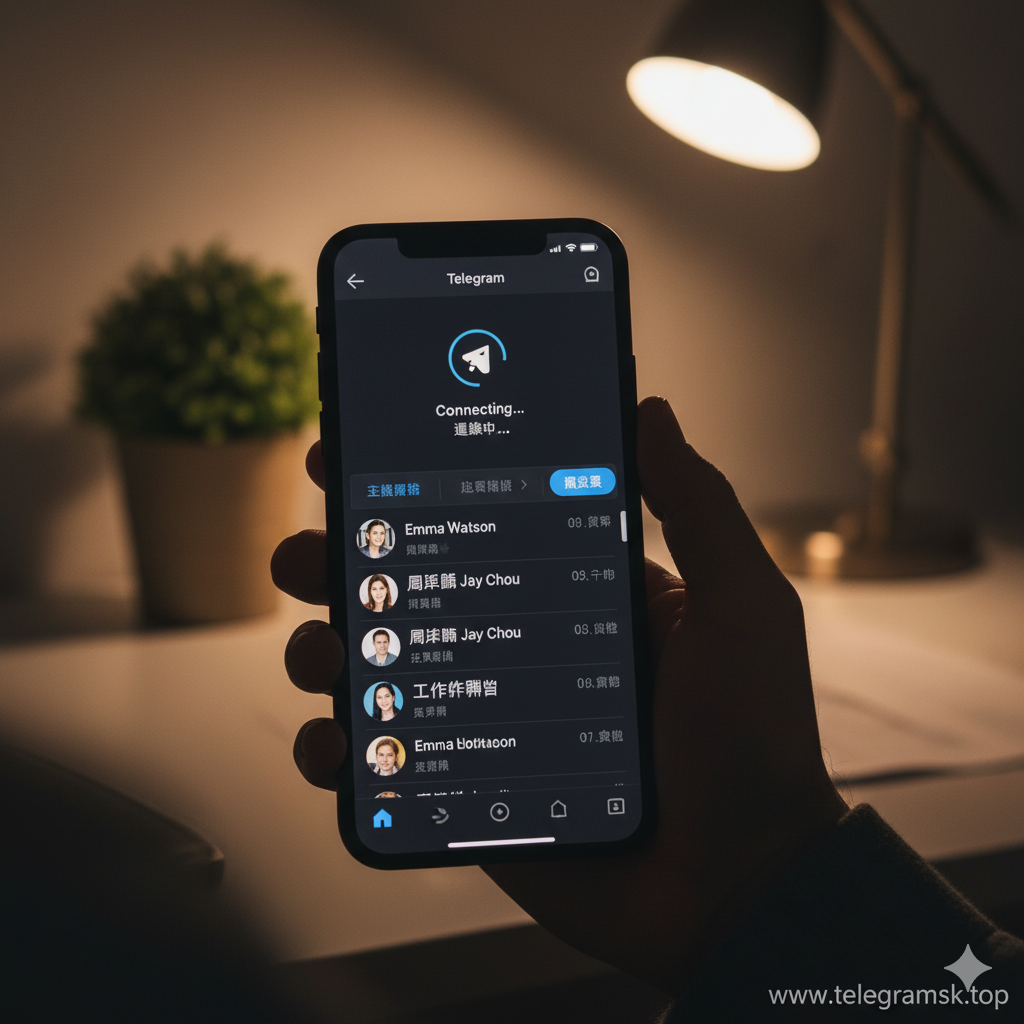 Telegram App 顯示「連線中」或「一直轉圈」的 16:9 畫面