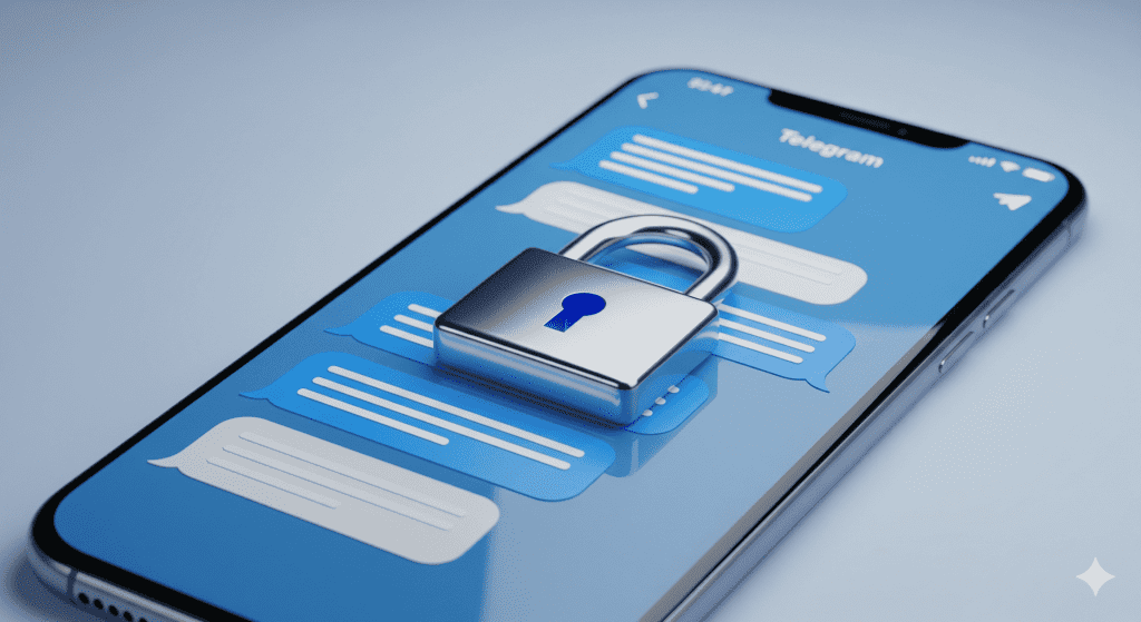 3D 插圖呈現手機畫面上的 Telegram 應用程式，顯示一個頻道或群組頁面跳出「這個群組無法存取」的紅色錯誤訊息，代表 Telegram 頻道無法加入的常見狀況。